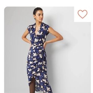 White House Black Market Blue and White Asymmetrical Wrap Dress Small / 6 NEW!